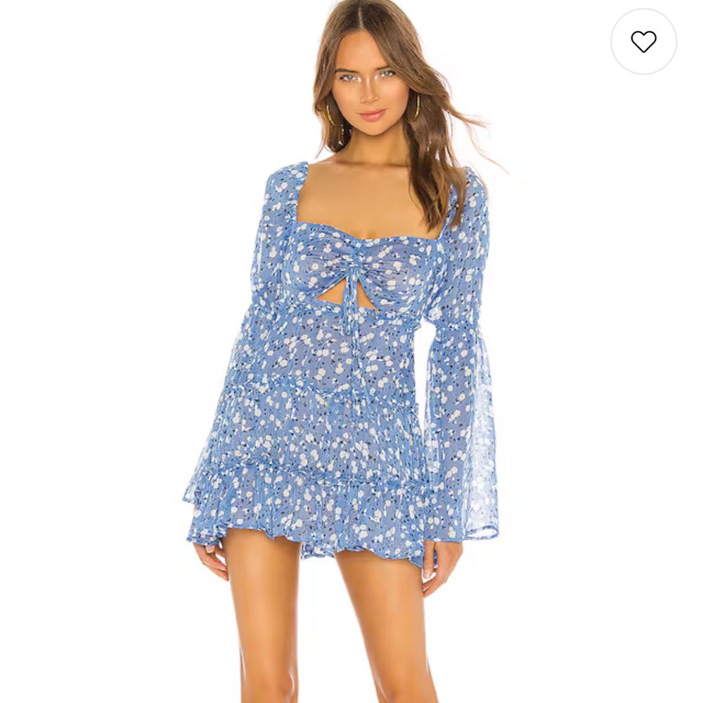 Majorelle revolve Ailish blue floral long sleeve cutout mini dress in blue dits